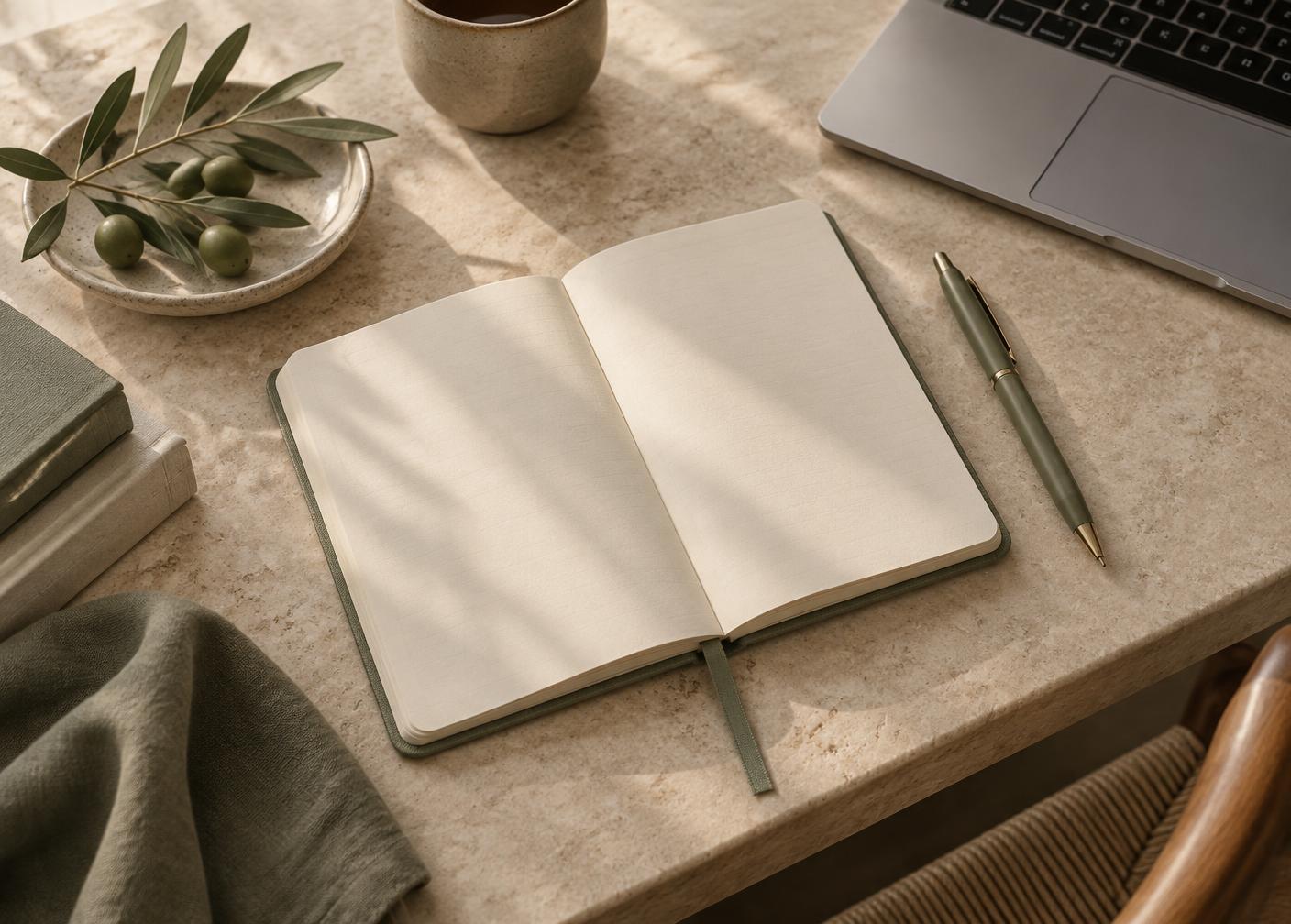 Rustige werkplek met notitieboek in natuurlijk licht